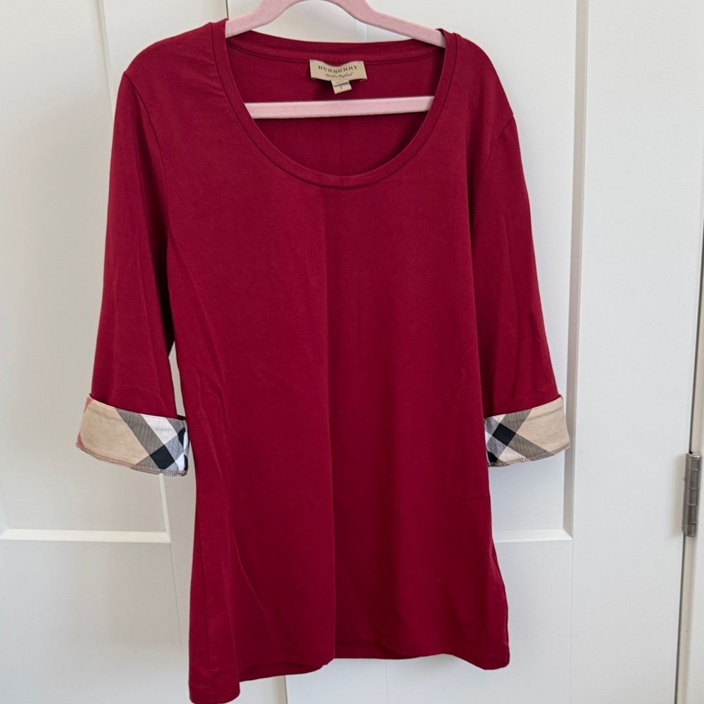 Burberry Burgundy Top with Plaid Accents